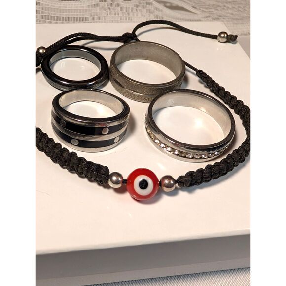 other Other - Men's Jewelry Lot- Evil Eye Bracelet and Four Rings